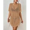 imageBsubseach Crochet Cover Ups for Women Hollow Out Knit Bikini Swimwear Swimsuit Cover Up Beach Dress DrawstringCamel
