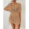 imageBsubseach Crochet Cover Ups for Women Hollow Out Knit Bikini Swimwear Swimsuit Cover Up Beach Dress DrawstringCamel