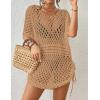 imageBsubseach Crochet Cover Ups for Women Hollow Out Knit Bikini Swimwear Swimsuit Cover Up Beach Dress DrawstringCamel