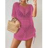 imageBsubseach Crochet Cover Ups for Women Hollow Out Knit Bikini Swimwear Swimsuit Cover Up Beach Dress DrawstringHot Pink