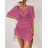 imageBsubseach Crochet Cover Ups for Women Hollow Out Knit Bikini Swimwear Swimsuit Cover Up Beach Dress DrawstringHot Pink