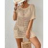 imageBsubseach Crochet Swimsuit Coverup for Women Hollow Out Bikini Swimwear Mesh Knit Beach Dress with PocketsApricot