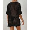 imageBsubseach Crochet Swimsuit Coverup for Women Hollow Out Bikini Swimwear Mesh Knit Beach Dress with PocketsBlack