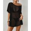 imageBsubseach Crochet Swimsuit Coverup for Women Hollow Out Bikini Swimwear Mesh Knit Beach Dress with PocketsBlack