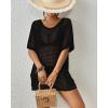 imageBsubseach Crochet Swimsuit Coverup for Women Hollow Out Bikini Swimwear Mesh Knit Beach Dress with PocketsBlack