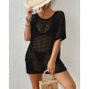 imageBsubseach Crochet Swimsuit Coverup for Women Hollow Out Bikini Swimwear Mesh Knit Beach Dress with PocketsBlack
