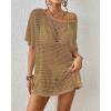 imageBsubseach Crochet Swimsuit Coverup for Women Hollow Out Bikini Swimwear Mesh Knit Beach Dress with PocketsCamel