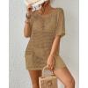 imageBsubseach Crochet Swimsuit Coverup for Women Hollow Out Bikini Swimwear Mesh Knit Beach Dress with PocketsCamel