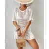 imageBsubseach Crochet Swimsuit Coverup for Women Hollow Out Bikini Swimwear Mesh Knit Beach Dress with PocketsWhite