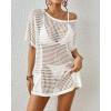 imageBsubseach Crochet Swimsuit Coverup for Women Hollow Out Bikini Swimwear Mesh Knit Beach Dress with PocketsWhite