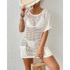 imageBsubseach Crochet Swimsuit Coverup for Women Hollow Out Bikini Swimwear Mesh Knit Beach Dress with PocketsWhite