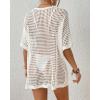 imageBsubseach Crochet Swimsuit Coverup for Women Hollow Out Bikini Swimwear Mesh Knit Beach Dress with PocketsWhite