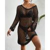 imageBsubseach Crochet Swimsuit Coverup for Women Long Sleeve Beach Dress Coverups Sheer Knit Beachwear Vacation OutfitsBlack