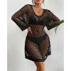 imageBsubseach Crochet Swimsuit Coverup for Women Long Sleeve Beach Dress Coverups Sheer Knit Beachwear Vacation OutfitsBlack