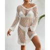 imageBsubseach Crochet Swimsuit Coverup for Women Long Sleeve Beach Dress Coverups Sheer Knit Beachwear Vacation OutfitsWhite