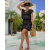 imageBsubseach Women Hollow Out Beachwear Swim Cover Ups Short Sleeve V Neck Beach Vacation Tunic DressBlack