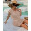 imageBsubseach Women Hollow Out Beachwear Swim Cover Ups Short Sleeve V Neck Beach Vacation Tunic DressHollow Out Apricot
