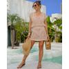 imageBsubseach Women Hollow Out Beachwear Swim Cover Ups Short Sleeve V Neck Beach Vacation Tunic DressHollow Out Apricot