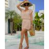 imageBsubseach Women Hollow Out Beachwear Swim Cover Ups Short Sleeve V Neck Beach Vacation Tunic DressHollow Out Apricot
