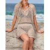 imageBsubseach Women Hollow Out Beachwear Swim Cover Ups Short Sleeve V Neck Beach Vacation Tunic DressHollow Out Apricot