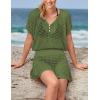 imageBsubseach Women Hollow Out Beachwear Swim Cover Ups Short Sleeve V Neck Beach Vacation Tunic DressHollow Out Army Green