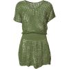 imageBsubseach Women Hollow Out Beachwear Swim Cover Ups Short Sleeve V Neck Beach Vacation Tunic DressHollow Out Army Green