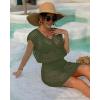 imageBsubseach Women Hollow Out Beachwear Swim Cover Ups Short Sleeve V Neck Beach Vacation Tunic DressHollow Out Army Green