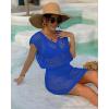 imageBsubseach Women Hollow Out Beachwear Swim Cover Ups Short Sleeve V Neck Beach Vacation Tunic DressHollow Out Blue