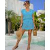 imageBsubseach Women Hollow Out Beachwear Swim Cover Ups Short Sleeve V Neck Beach Vacation Tunic DressHollow Out Bright Blue