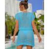 imageBsubseach Women Hollow Out Beachwear Swim Cover Ups Short Sleeve V Neck Beach Vacation Tunic DressHollow Out Bright Blue