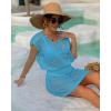 imageBsubseach Women Hollow Out Beachwear Swim Cover Ups Short Sleeve V Neck Beach Vacation Tunic DressHollow Out Bright Blue