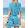 imageBsubseach Women Hollow Out Beachwear Swim Cover Ups Short Sleeve V Neck Beach Vacation Tunic DressHollow Out Bright Blue