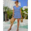 imageBsubseach Women Hollow Out Beachwear Swim Cover Ups Short Sleeve V Neck Beach Vacation Tunic DressHollow Out Cyan