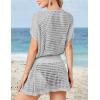imageBsubseach Women Hollow Out Beachwear Swim Cover Ups Short Sleeve V Neck Beach Vacation Tunic DressHollow Out Gray