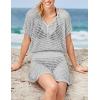 imageBsubseach Women Hollow Out Beachwear Swim Cover Ups Short Sleeve V Neck Beach Vacation Tunic DressHollow Out Gray