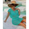 imageBsubseach Women Hollow Out Beachwear Swim Cover Ups Short Sleeve V Neck Beach Vacation Tunic DressHollow Out Green