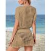 imageBsubseach Women Hollow Out Beachwear Swim Cover Ups Short Sleeve V Neck Beach Vacation Tunic DressHollow Out Khaki