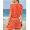 imageBsubseach Women Hollow Out Beachwear Swim Cover Ups Short Sleeve V Neck Beach Vacation Tunic DressHollow Out Orange