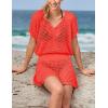 imageBsubseach Women Hollow Out Beachwear Swim Cover Ups Short Sleeve V Neck Beach Vacation Tunic DressHollow Out Orange