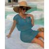 imageBsubseach Women Hollow Out Beachwear Swim Cover Ups Short Sleeve V Neck Beach Vacation Tunic DressHollow Out Peacock Green