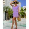 imageBsubseach Women Hollow Out Beachwear Swim Cover Ups Short Sleeve V Neck Beach Vacation Tunic DressHollow Out Purple
