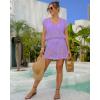 imageBsubseach Women Hollow Out Beachwear Swim Cover Ups Short Sleeve V Neck Beach Vacation Tunic DressHollow Out Purple