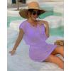 imageBsubseach Women Hollow Out Beachwear Swim Cover Ups Short Sleeve V Neck Beach Vacation Tunic DressHollow Out Purple