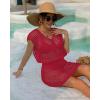imageBsubseach Women Hollow Out Beachwear Swim Cover Ups Short Sleeve V Neck Beach Vacation Tunic DressHollow Out Red