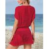 imageBsubseach Women Hollow Out Beachwear Swim Cover Ups Short Sleeve V Neck Beach Vacation Tunic DressHollow Out Red