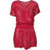 imageBsubseach Women Hollow Out Beachwear Swim Cover Ups Short Sleeve V Neck Beach Vacation Tunic DressHollow Out Red
