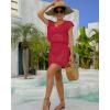 imageBsubseach Women Hollow Out Beachwear Swim Cover Ups Short Sleeve V Neck Beach Vacation Tunic DressHollow Out Red