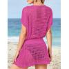 imageBsubseach Women Hollow Out Beachwear Swim Cover Ups Short Sleeve V Neck Beach Vacation Tunic DressHollow Out Rose Red