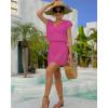 imageBsubseach Women Hollow Out Beachwear Swim Cover Ups Short Sleeve V Neck Beach Vacation Tunic DressHollow Out Rose Red