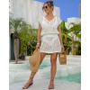 imageBsubseach Women Hollow Out Beachwear Swim Cover Ups Short Sleeve V Neck Beach Vacation Tunic DressHollow Out White